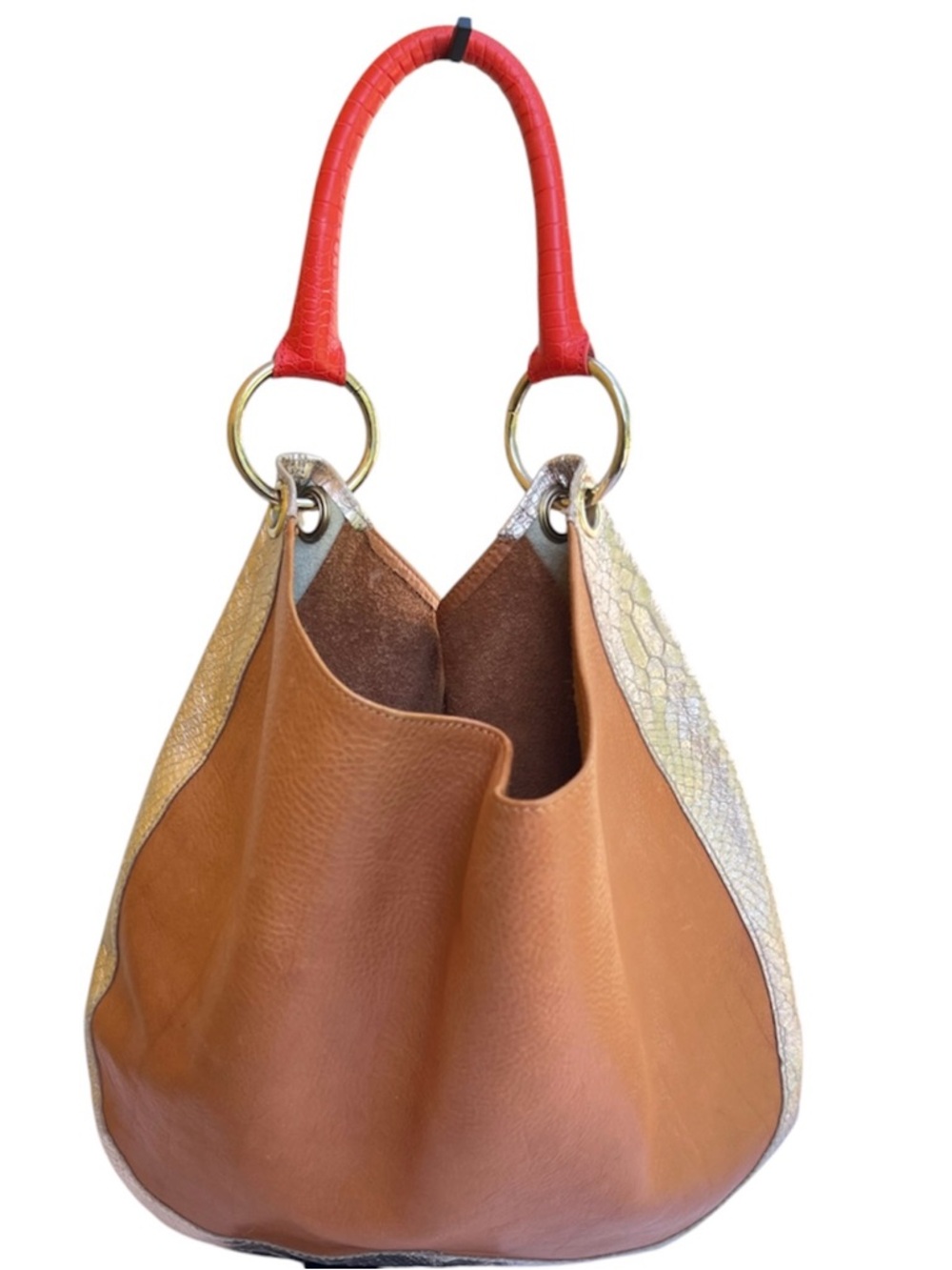 Ted Baker Brown Leather Hobo Purse Metallic Reptile Embossed Handbag